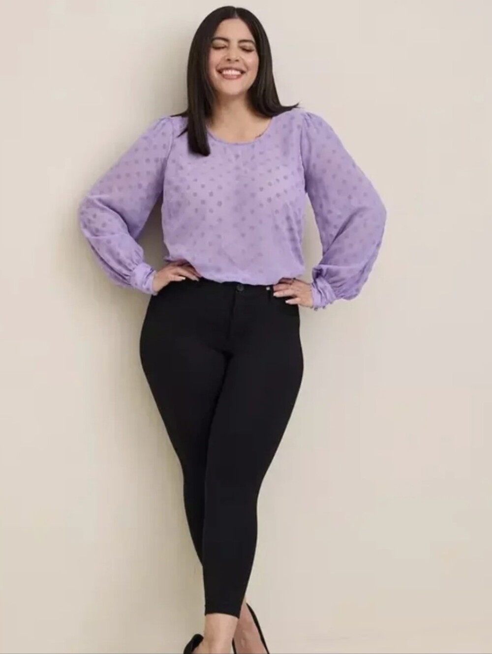 Torrid Lavender Chiffon Clip Dot Puff Sleeve Blouse Size 2X NWT